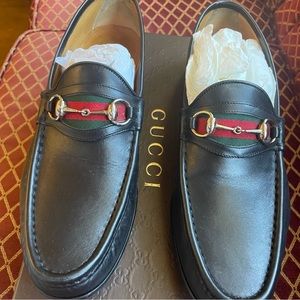 GUCCI Apache Black Leather Horsebit Loafer Shoes